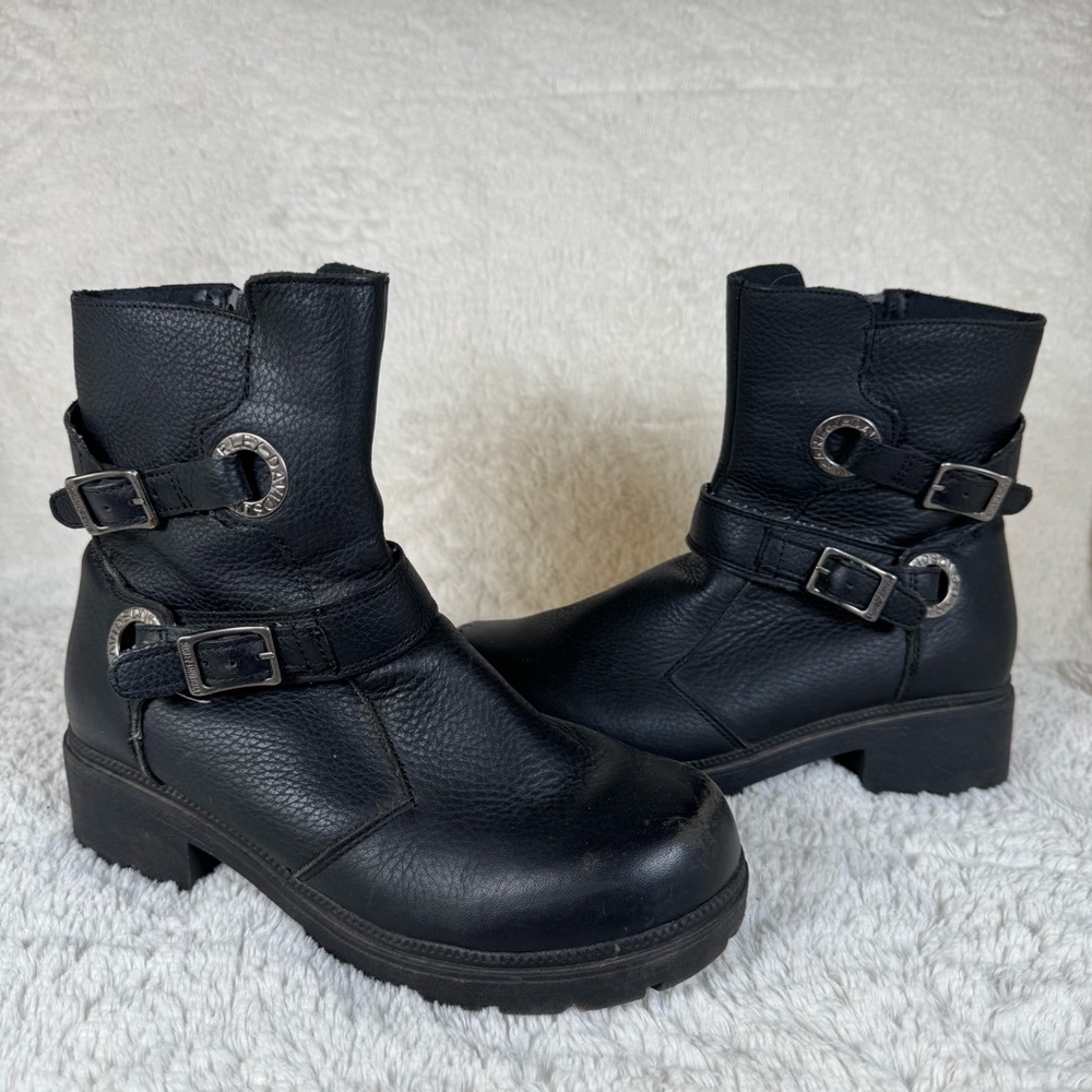 Womens Harley Davidson 84080 Side Zip 6" Zip Up Leather Motorcycle Boots Size 9